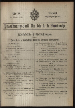 Verordnungsblatt für die Kaiserlich-Königliche Landwehr 19180126 Seite: 1