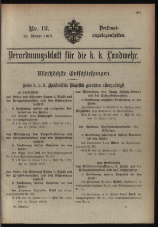 Verordnungsblatt für die Kaiserlich-Königliche Landwehr 19180129 Seite: 1