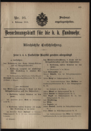 Verordnungsblatt für die Kaiserlich-Königliche Landwehr 19180209 Seite: 1