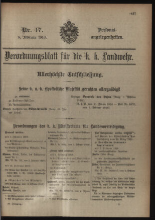 Verordnungsblatt für die Kaiserlich-Königliche Landwehr 19180209 Seite: 33