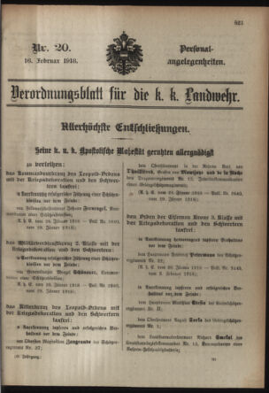 Verordnungsblatt für die Kaiserlich-Königliche Landwehr 19180216 Seite: 1