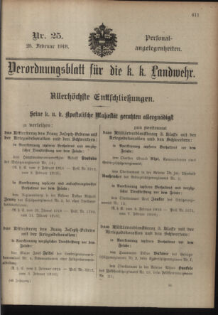 Verordnungsblatt für die Kaiserlich-Königliche Landwehr 19180223 Seite: 1