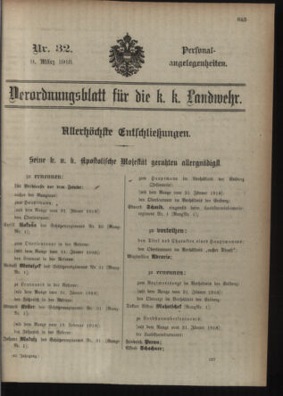 Verordnungsblatt für die Kaiserlich-Königliche Landwehr 19180309 Seite: 1