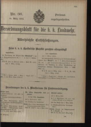 Verordnungsblatt für die Kaiserlich-Königliche Landwehr 19180316 Seite: 29