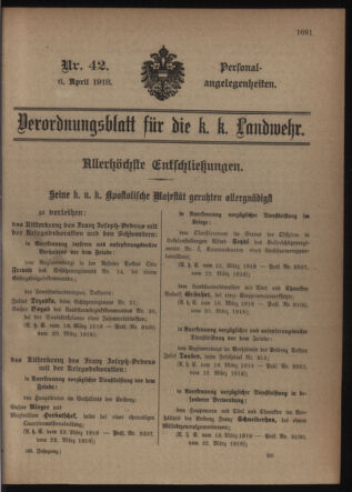 Verordnungsblatt für die Kaiserlich-Königliche Landwehr 19180406 Seite: 1