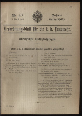 Verordnungsblatt für die Kaiserlich-Königliche Landwehr 19180406 Seite: 45