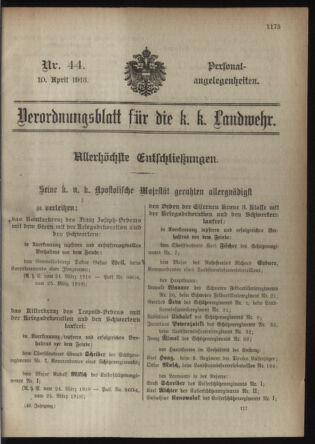 Verordnungsblatt für die Kaiserlich-Königliche Landwehr 19180410 Seite: 1