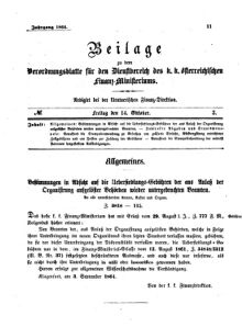 Verordnungsblatt für den Dienstbereich des K.K. Finanzministeriums für die im Reichsrate Vertretenen Königreiche und Länder 18641014 Seite: 1