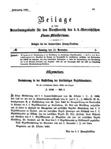 Verordnungsblatt für den Dienstbereich des K.K. Finanzministeriums für die im Reichsrate Vertretenen Königreiche und Länder 18641112 Seite: 1