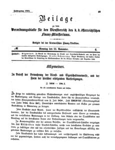 Verordnungsblatt für den Dienstbereich des K.K. Finanzministeriums für die im Reichsrate Vertretenen Königreiche und Länder 18641122 Seite: 1