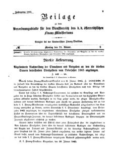 Verordnungsblatt für den Dienstbereich des K.K. Finanzministeriums für die im Reichsrate Vertretenen Königreiche und Länder 18650123 Seite: 1