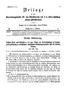 Verordnungsblatt für den Dienstbereich des K.K. Finanzministeriums für die im Reichsrate Vertretenen Königreiche und Länder 18650203 Seite: 1