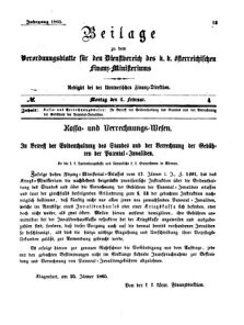 Verordnungsblatt für den Dienstbereich des K.K. Finanzministeriums für die im Reichsrate Vertretenen Königreiche und Länder 18650206 Seite: 1