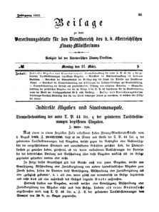 Verordnungsblatt für den Dienstbereich des K.K. Finanzministeriums für die im Reichsrate Vertretenen Königreiche und Länder 18650327 Seite: 1