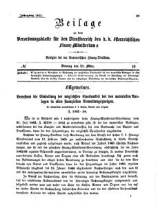 Verordnungsblatt für den Dienstbereich des K.K. Finanzministeriums für die im Reichsrate Vertretenen Königreiche und Länder 18650328 Seite: 1