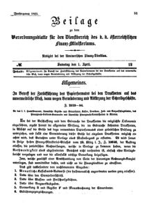 Verordnungsblatt für den Dienstbereich des K.K. Finanzministeriums für die im Reichsrate Vertretenen Königreiche und Länder 18650401 Seite: 1