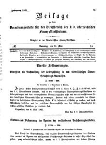 Verordnungsblatt für den Dienstbereich des K.K. Finanzministeriums für die im Reichsrate Vertretenen Königreiche und Länder 18650520 Seite: 1