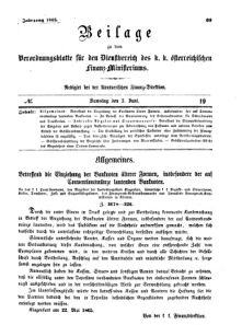 Verordnungsblatt für den Dienstbereich des K.K. Finanzministeriums für die im Reichsrate Vertretenen Königreiche und Länder 18650603 Seite: 1