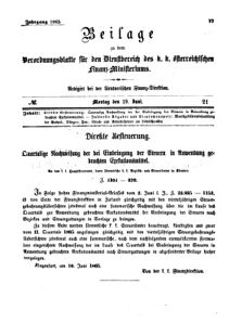 Verordnungsblatt für den Dienstbereich des K.K. Finanzministeriums für die im Reichsrate Vertretenen Königreiche und Länder 18650619 Seite: 1