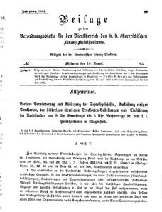 Verordnungsblatt für den Dienstbereich des K.K. Finanzministeriums für die im Reichsrate Vertretenen Königreiche und Länder 18650816 Seite: 1