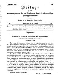 Verordnungsblatt für den Dienstbereich des K.K. Finanzministeriums für die im Reichsrate Vertretenen Königreiche und Länder 18650831 Seite: 1