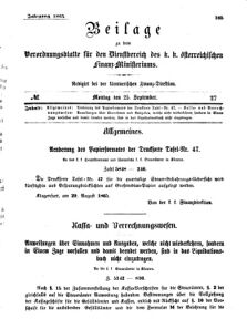 Verordnungsblatt für den Dienstbereich des K.K. Finanzministeriums für die im Reichsrate Vertretenen Königreiche und Länder 18650925 Seite: 1