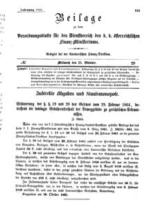 Verordnungsblatt für den Dienstbereich des K.K. Finanzministeriums für die im Reichsrate Vertretenen Königreiche und Länder 18651025 Seite: 1