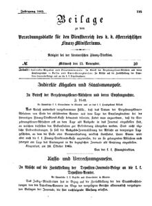 Verordnungsblatt für den Dienstbereich des K.K. Finanzministeriums für die im Reichsrate Vertretenen Königreiche und Länder 18651115 Seite: 1