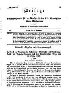 Verordnungsblatt für den Dienstbereich des K.K. Finanzministeriums für die im Reichsrate Vertretenen Königreiche und Länder 18651215 Seite: 1