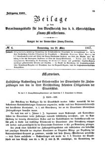 Verordnungsblatt für den Dienstbereich des K.K. Finanzministeriums für die im Reichsrate Vertretenen Königreiche und Länder 18670328 Seite: 1