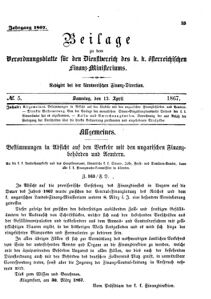 Verordnungsblatt für den Dienstbereich des K.K. Finanzministeriums für die im Reichsrate Vertretenen Königreiche und Länder 18670413 Seite: 1