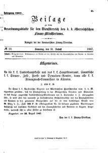 Verordnungsblatt für den Dienstbereich des K.K. Finanzministeriums für die im Reichsrate Vertretenen Königreiche und Länder 18670831 Seite: 1