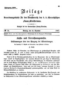 Verordnungsblatt für den Dienstbereich des K.K. Finanzministeriums für die im Reichsrate Vertretenen Königreiche und Länder 18671224 Seite: 1