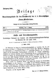 Verordnungsblatt für den Dienstbereich des K.K. Finanzministeriums für die im Reichsrate Vertretenen Königreiche und Länder 18680105 Seite: 1