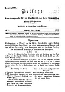 Verordnungsblatt für den Dienstbereich des K.K. Finanzministeriums für die im Reichsrate Vertretenen Königreiche und Länder 18680208 Seite: 1