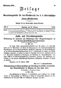 Verordnungsblatt für den Dienstbereich des K.K. Finanzministeriums für die im Reichsrate Vertretenen Königreiche und Länder 18680222 Seite: 1