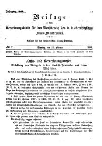 Verordnungsblatt für den Dienstbereich des K.K. Finanzministeriums für die im Reichsrate Vertretenen Königreiche und Länder 18680225 Seite: 1