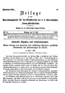 Verordnungsblatt für den Dienstbereich des K.K. Finanzministeriums für die im Reichsrate Vertretenen Königreiche und Länder 18680721 Seite: 1