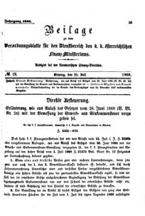 Verordnungsblatt für den Dienstbereich des K.K. Finanzministeriums für die im Reichsrate Vertretenen Königreiche und Länder 18680728 Seite: 1