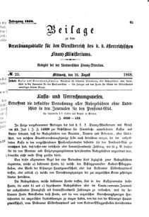 Verordnungsblatt für den Dienstbereich des K.K. Finanzministeriums für die im Reichsrate Vertretenen Königreiche und Länder 18680826 Seite: 1