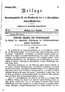 Verordnungsblatt für den Dienstbereich des K.K. Finanzministeriums für die im Reichsrate Vertretenen Königreiche und Länder 18680902 Seite: 1