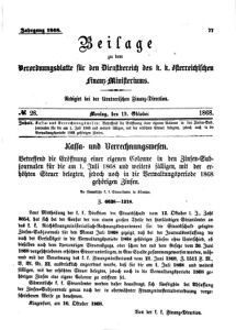 Verordnungsblatt für den Dienstbereich des K.K. Finanzministeriums für die im Reichsrate Vertretenen Königreiche und Länder 18681019 Seite: 1