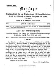 Verordnungsblatt für den Dienstbereich des K.K. Finanzministeriums für die im Reichsrate Vertretenen Königreiche und Länder 18690127 Seite: 1