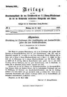 Verordnungsblatt für den Dienstbereich des K.K. Finanzministeriums für die im Reichsrate Vertretenen Königreiche und Länder 18690420 Seite: 1