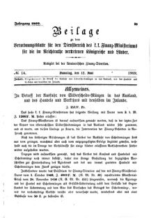 Verordnungsblatt für den Dienstbereich des K.K. Finanzministeriums für die im Reichsrate Vertretenen Königreiche und Länder 18690612 Seite: 1