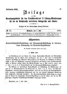 Verordnungsblatt für den Dienstbereich des K.K. Finanzministeriums für die im Reichsrate Vertretenen Königreiche und Länder 18690707 Seite: 1