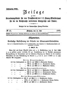 Verordnungsblatt für den Dienstbereich des K.K. Finanzministeriums für die im Reichsrate Vertretenen Königreiche und Länder 18690714 Seite: 1