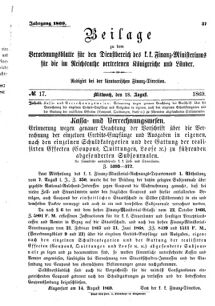 Verordnungsblatt für den Dienstbereich des K.K. Finanzministeriums für die im Reichsrate Vertretenen Königreiche und Länder 18690818 Seite: 1