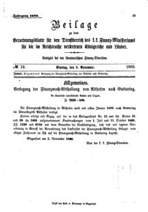 Verordnungsblatt für den Dienstbereich des K.K. Finanzministeriums für die im Reichsrate Vertretenen Königreiche und Länder 18691109 Seite: 1