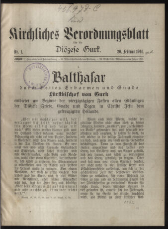 Kirchliches Verordnungsblatt für die Diözese Gurk 19140220 Seite: 1